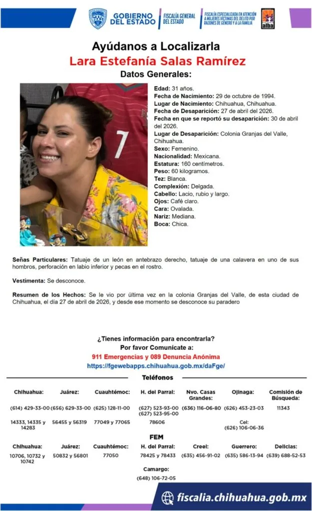 Buscan a Lara Estefanía Salas Ramírez desaparecida en Chihuahua - imagen 1