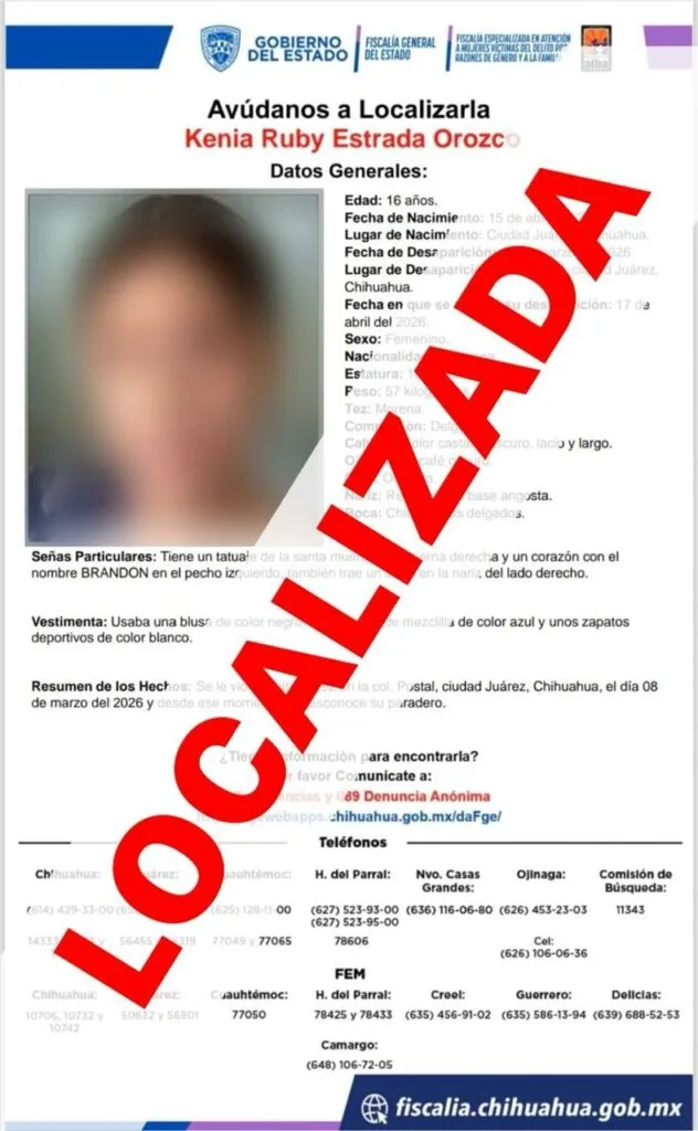 Localizan sana y salva a adolescente de 16 años reportada desaparecida en Ciudad Juárez - imagen 1