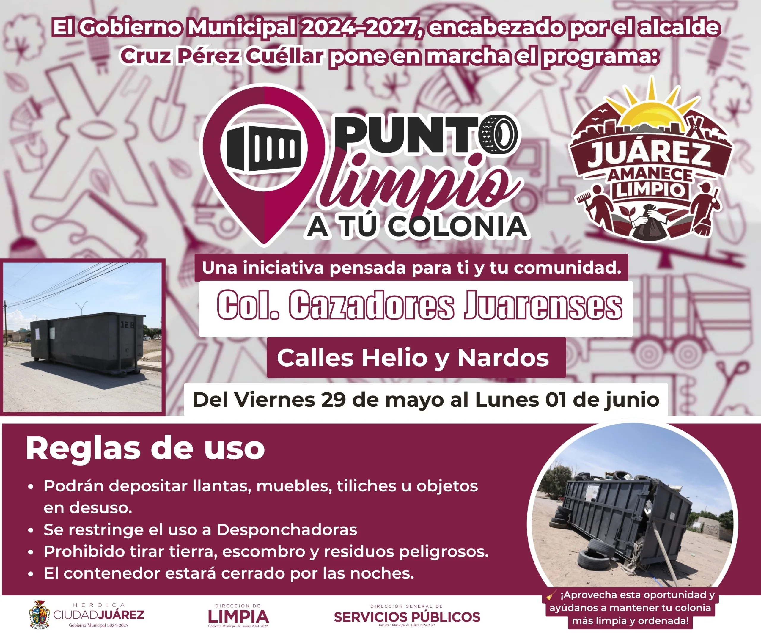 Instalan cuatro Puntos Limpios en Juárez para facilitar disposición gratuita de tiliches y residuos voluminosos