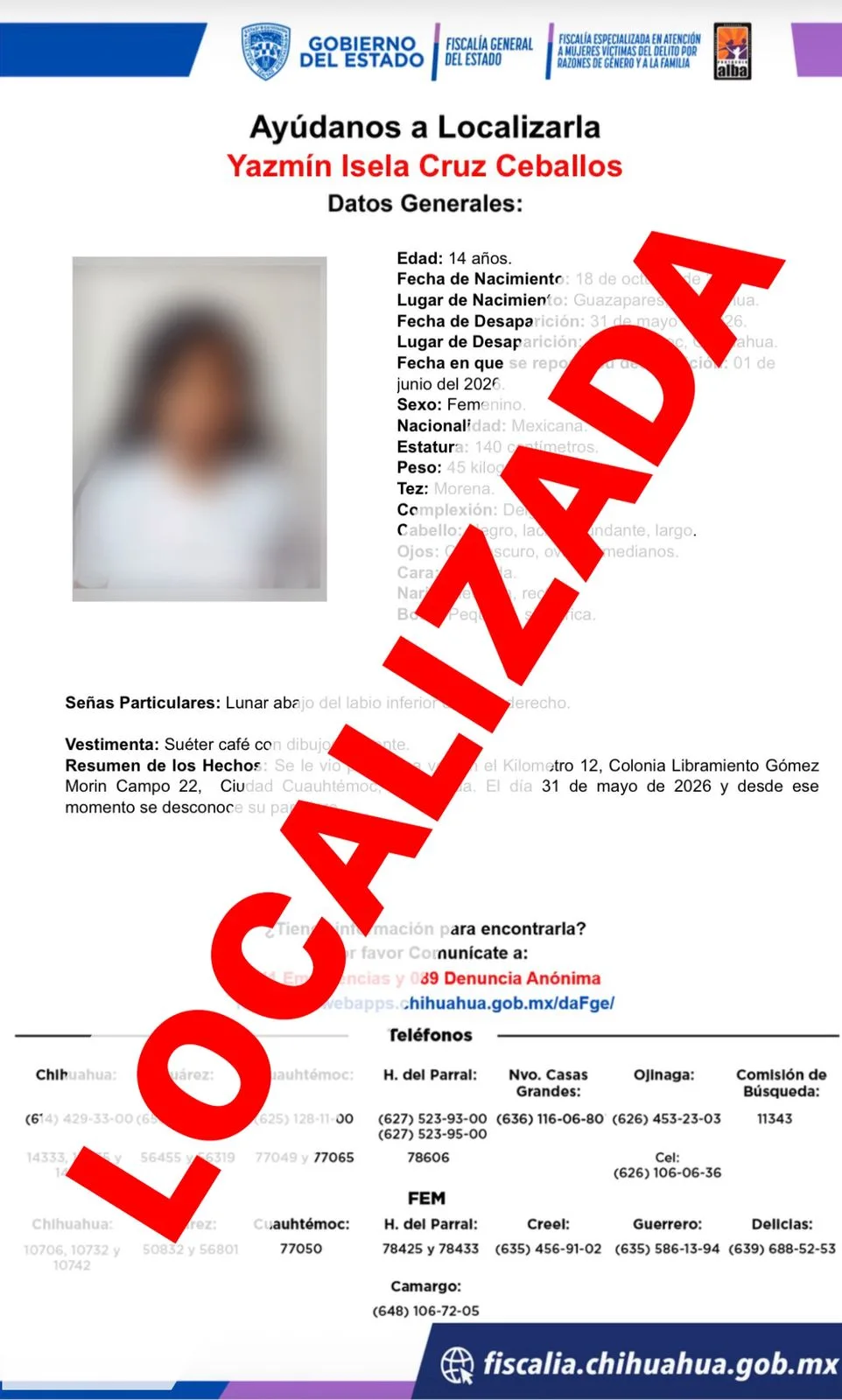 Localizan en Cuauhtémoc a cuatro menores con reporte de ausencia