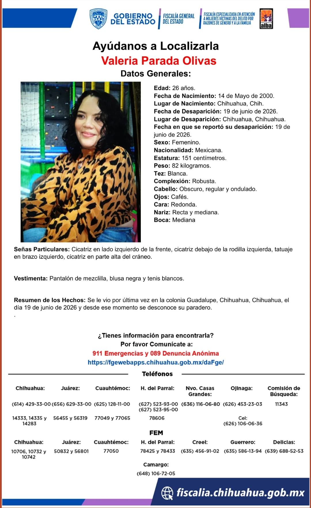 Buscan a Valeria Parada Olivas, desaparecida en Chihuahua capital