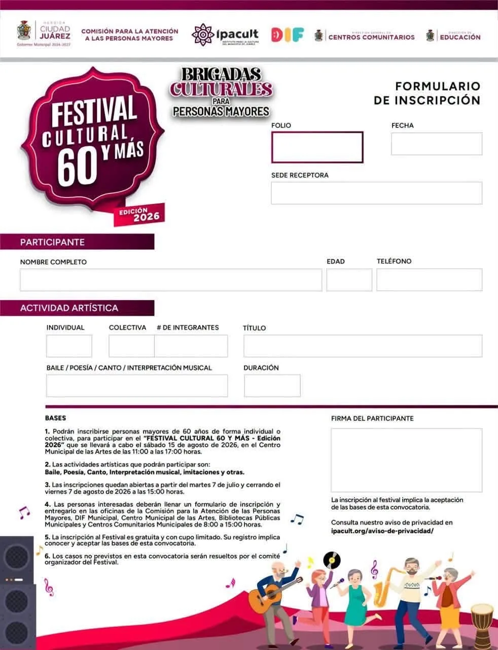 Abren inscripciones para Festival Cultural 60 y Más 2026 en Juárez - imagen 2