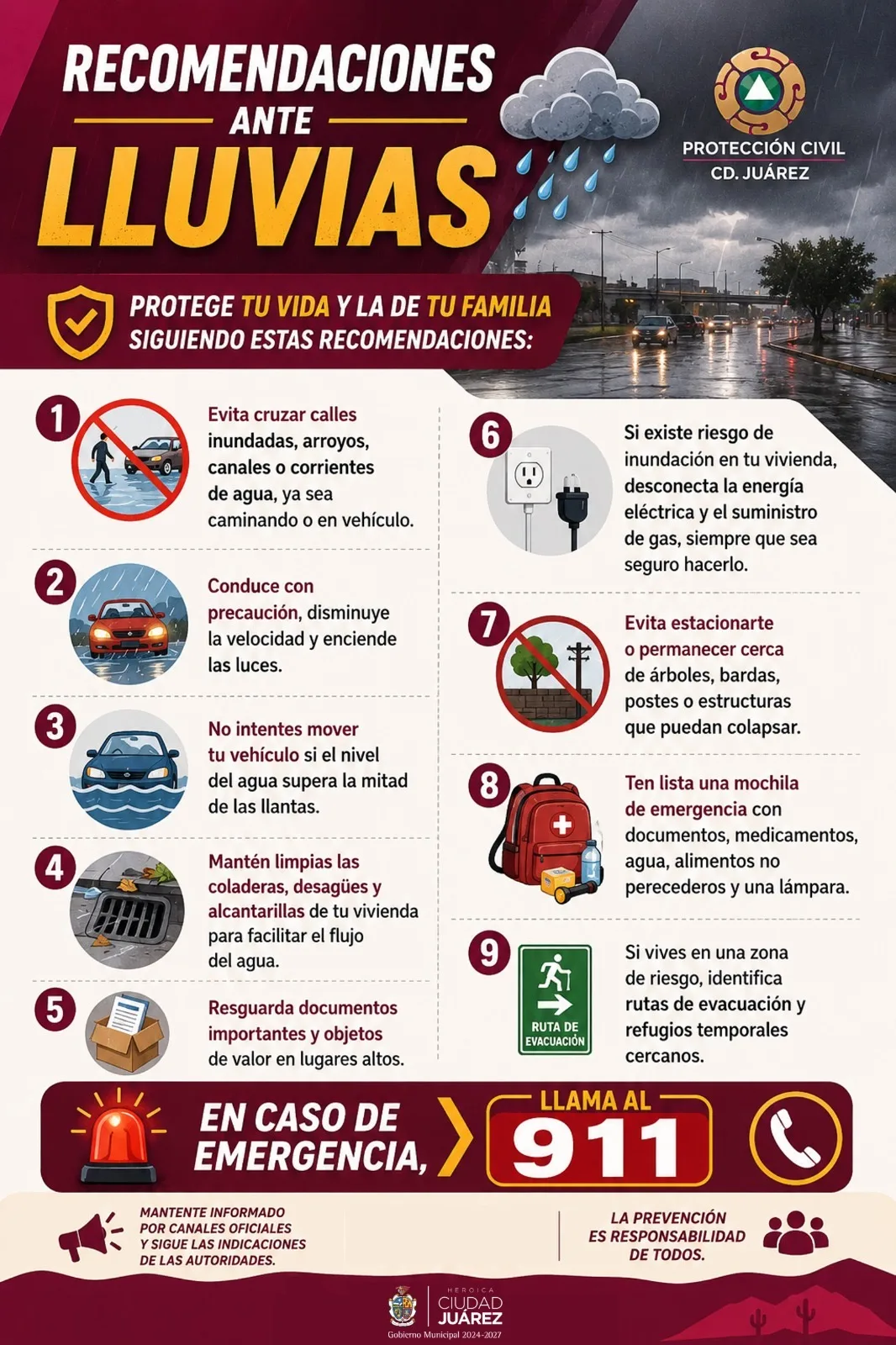 Protección Civil alerta sobre temporada de tormentas en Ciudad Juárez y recomienda plan familiar y mochila de emergencia - imagen 1