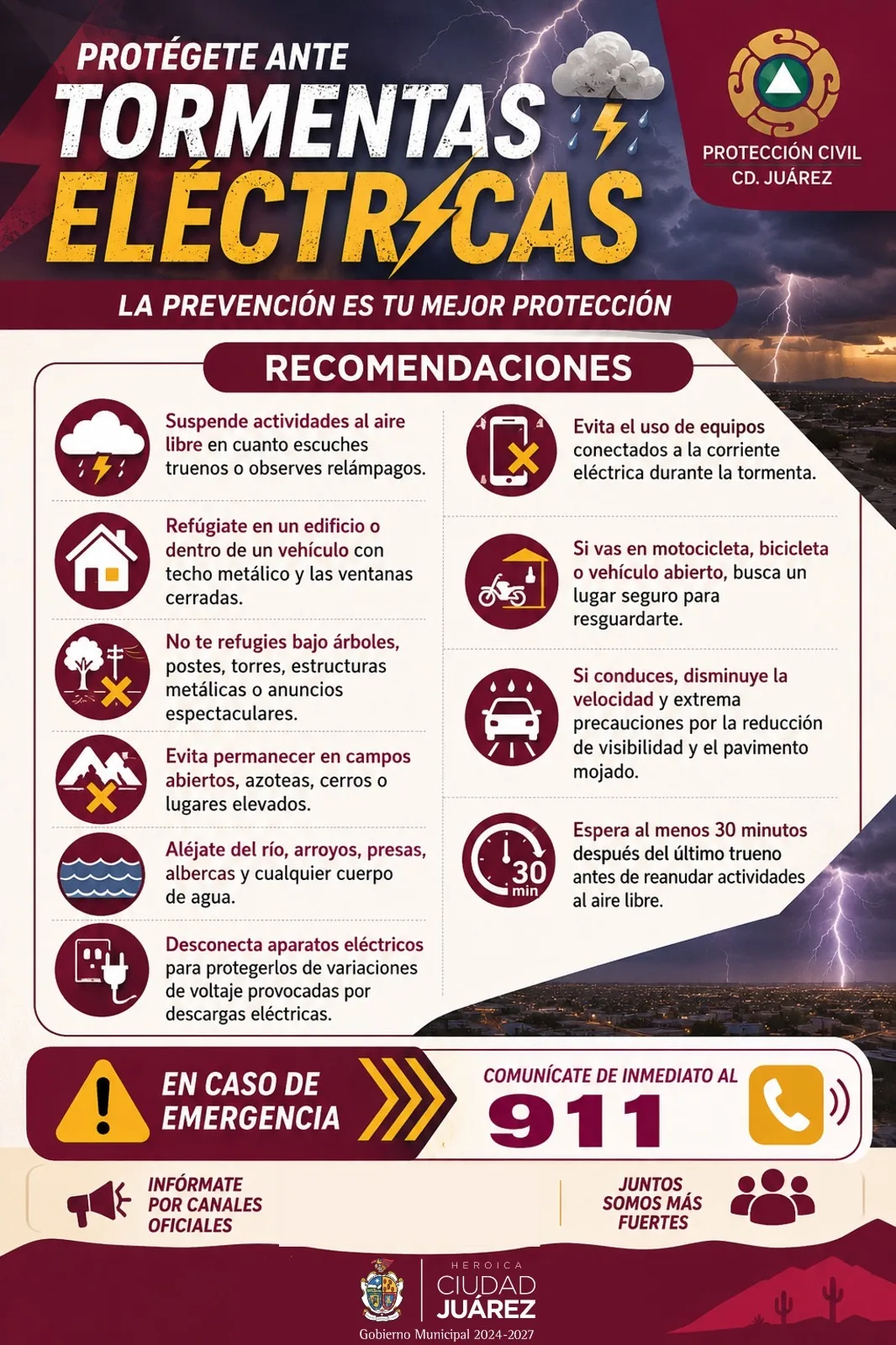 Protección Civil alerta sobre temporada de tormentas en Ciudad Juárez y recomienda plan familiar y mochila de emergencia - imagen 2